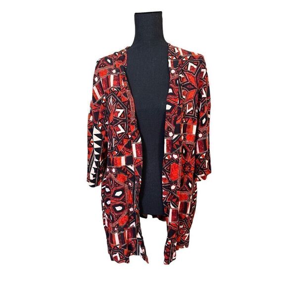 H&M Tribal Print Kimono Red Orange Black and White Medium - Picture 1 of 5
